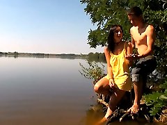 He wanted to go skinny dipping, but his teen girlfriend had an even better idea. They took off their clothes by the water, but instead of a swim, she`s soon getting her pussy pounded.