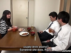 Too tired hubby falls asleep while his partner drills his wife Risa Kurokawa