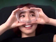 Japanese girl gets cum goggles approach