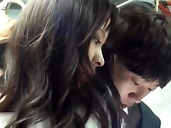 Asian beauty in dark-hued pantyhose is sucking dick and getting screwed in a public bus