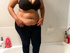 Sexy and Curvy Milf Strip Teasing and taking Bath Naked