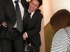 Asian milf slut gives her cunt to her husband's coworker at dinner time!