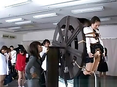 日本女学生在水车上受到惩罚