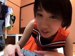 Playful asian floosy Riku Minato juggling on dangler
