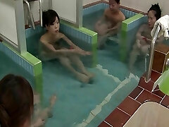 Japanese babes take a shower and get finger-banged by a pervert guy