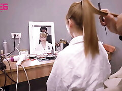 Blondie hot wondrous OL wife with stockings cheating with her boss