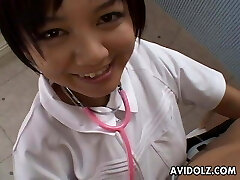 Asian nurse is sucking and knocker fucking the cock
