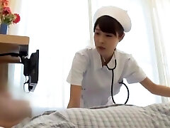 Slutty Japanese nurse receives a cumshot after deep-throating a dick
