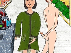 Buck flashes Miss Wong insatiable Asian granny at the shop