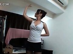 Mind-blowing brunette asian shows ass upskirt in nylon stockings