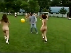 Naked Asian girls have fun soccer with the guys