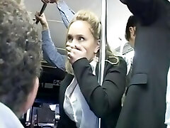 Insane blond groped to numerous orgasm on bus & fucked