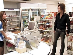 Sexy Japanese store clerk gets fucked by 3 customers during opening hours