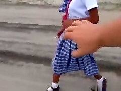 Filipina schoolgirl smashed outdoors in open field by tourist