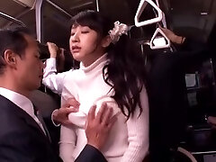 Japanese whore penetrated and facialized in a bus
