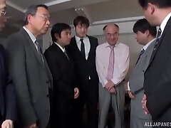 Busty Asian hoe gets gang banged by horny businessmen