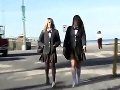 Blonde touched on-bus by asian