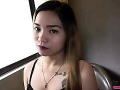 Asian slut gets giant creampie