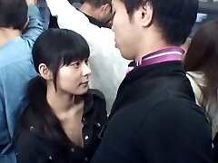 Kinky Teen AV Gal On The Bus Jerks Her Beau Until He Cums