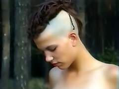 Skinny and tall punk girl with two insatiable men in the forest Skinny and tall punk girl with two insatiable men in the forest