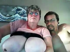 granny with big cupcakes has fun