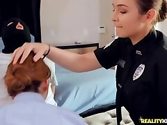 Two naughty cops don't mind having crazy threeway for orgasm