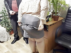 Mother-in-law took off her skirt and got stepson-in-law's spunk on her donk