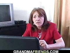 Old granny boss swallows 2 cocks on work place Old granny boss swallows 2 cocks on work place