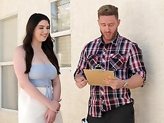 Brunette Alyx Star receives cum on tits after being penetrated