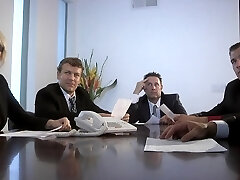 Busty redhead secretary slut deep-faceholes dicks in office orgy