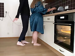 Super-naughty mother-in-law and son-in-law-in-law masturbate together in the kitchen