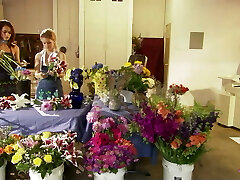 Curly hair and long legs bounce around as this ebony nymph rides her white guy