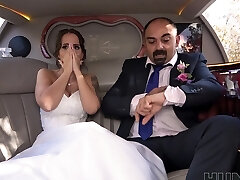 Busty bride Jennifer Mendez gets bootie pulverized in back of the limo
