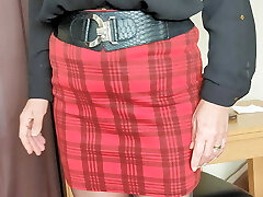 Mrs Sandie, 50+, skirt, blouse, stocking and heels.