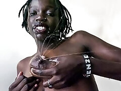 African Casting - Big Dark-hued Lactating Tits Milking Big White Dick