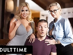 ADULT TIME - Lucky Guy Serves Up Cock In WILD Three Way WITH STEPMOMS Kenzie Taylor And Caitlin Bell