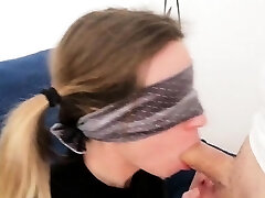 Girl with pigtails takes big cumshot in her mouth and swall