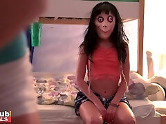 MOMO Challenge in a fantastic FFFM foursome with spooky sluts MOMO Challenge in a fantastic FFFM foursome with spooky sluts