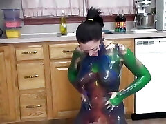 Horny mega-slut strips off underwear and gets muddy on floor with body paints Horny mega-slut strips off underwear and gets muddy on floor with body paints