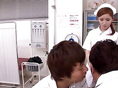 JAPANESE HORNY NURSE GETS FUCKED BY TWO Knobs CREAMPIE