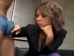Super-hot office dame giving blowjob on her knees cum to mouth swallowing on the floor in the office segment