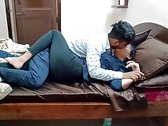 Indian sloppy couple horny kissing and fucking home alone