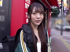 A small Asian with a vibrator in her slit walks around the city and gets hard sex.