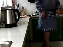 Perv Chinese wife spanked in kitchen