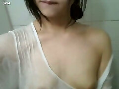 Cute Korean brunette nymph taped her own just perfect solo in the douche