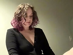 Bodacious domme pegs trans sub tart in hotel with her strap on 