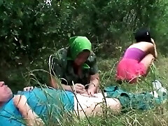 Nasty babe gets horny with mature duo Nasty babe gets horny with mature duo