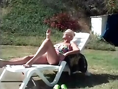 Grandma Anastasia get 2 schlongs beside pool