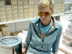 Crossed legs climax in shoe shop Crossed legs climax in shoe shop