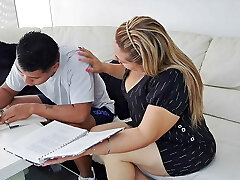 I help my stepson with his homework, his beef whistle distracts me and I end up fellating it
